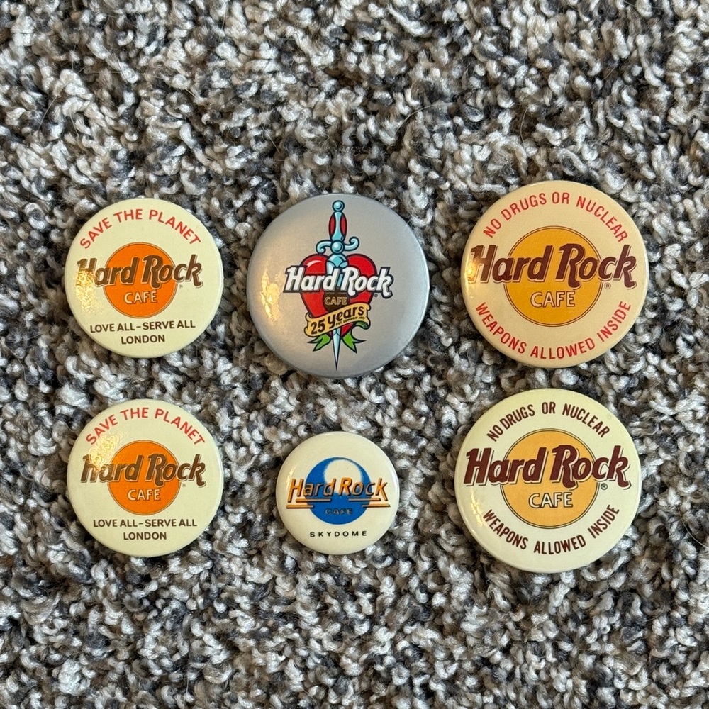 Hard Rock Cafe Vintage Button Set - Orange, Gray, Cream